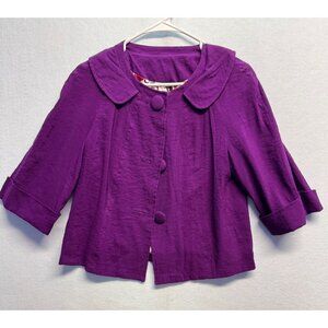 Ambition Womens Purple 3/4 Sleeve Button-Up Jacket W/ Patterned Lining Size M